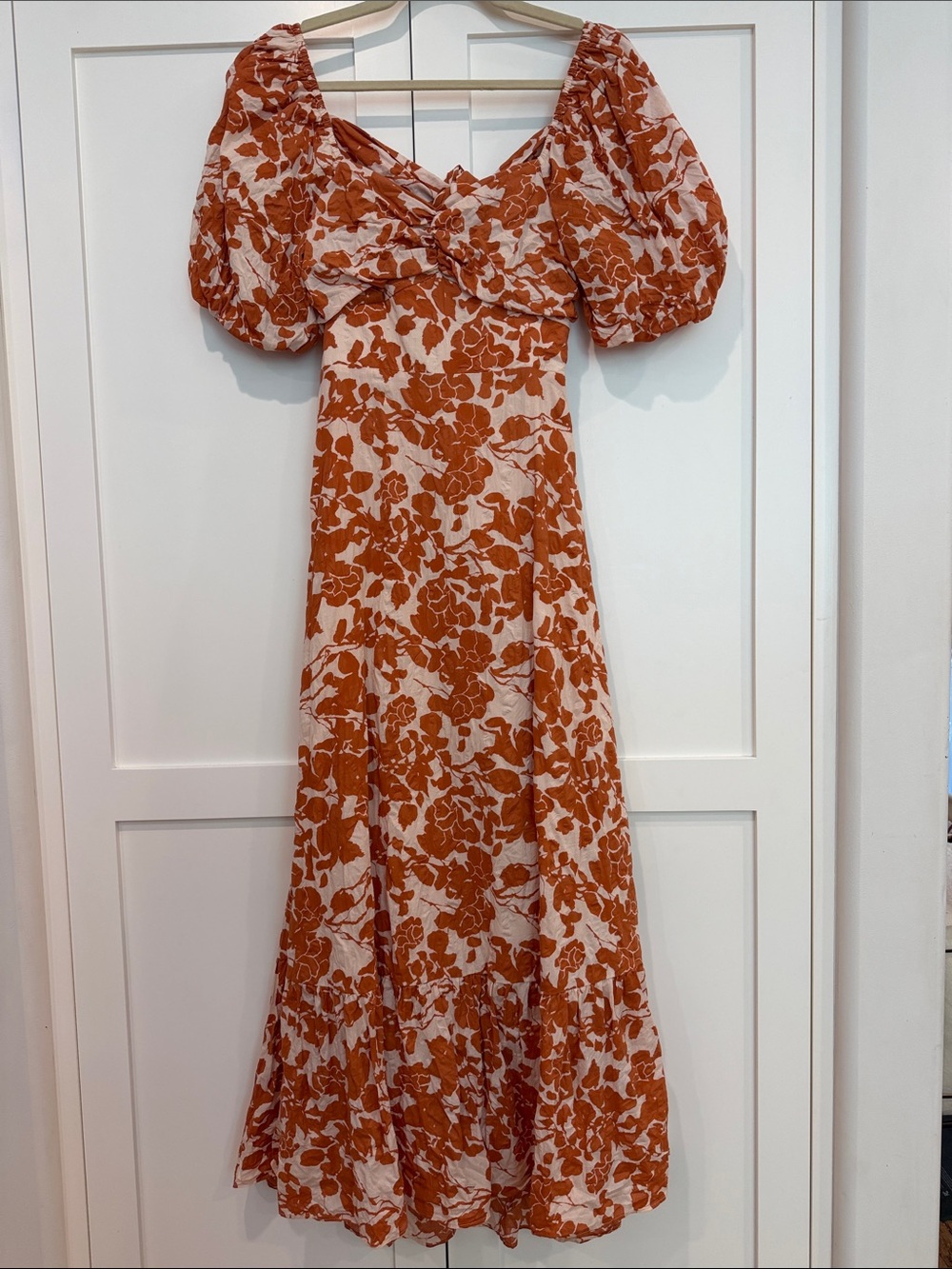 English Factory Orange Floral Puff-Sleeve Maxi Dress